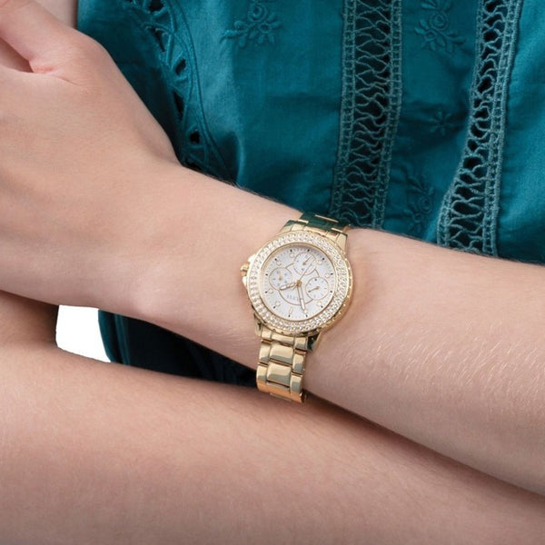 Radiant Gold-Tone Chronograph with Crystal Accents
