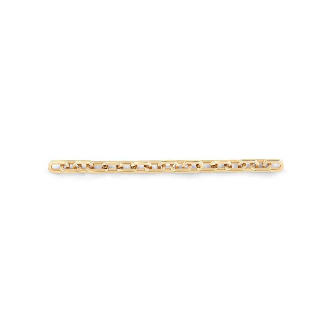 Unisex gold curb chain necklace laid flat showing polished interlocking links and clasp