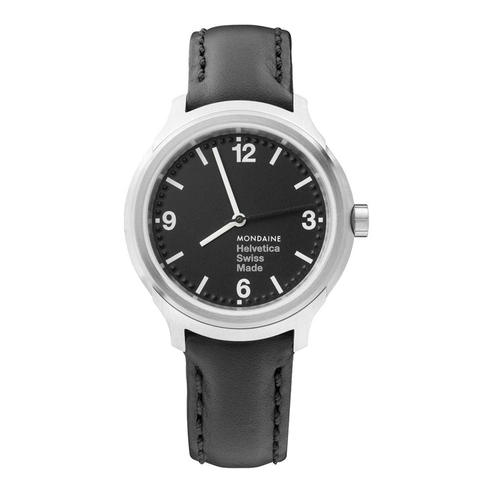 Mondaine Helvetica Black Leather Analog Watch