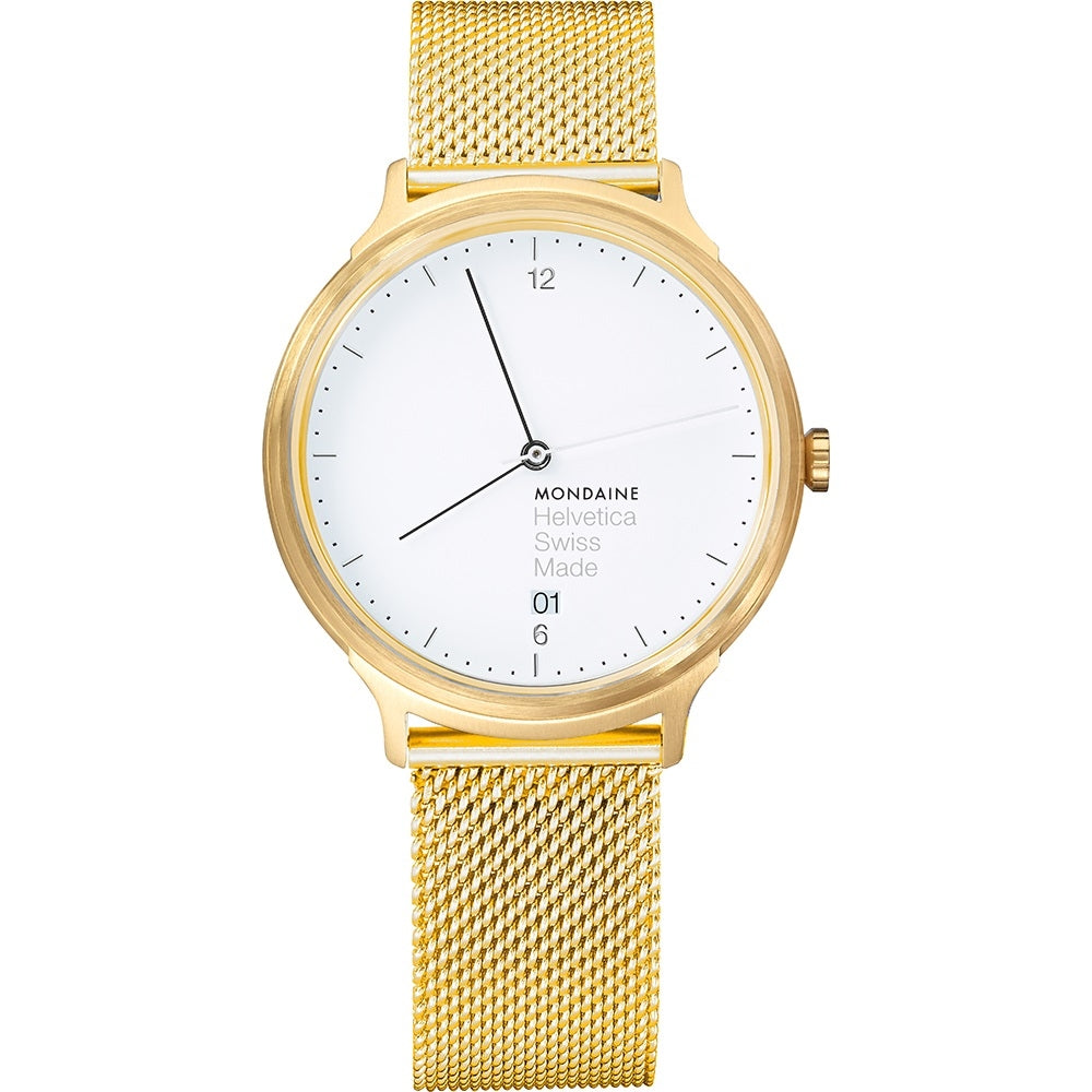 Mondaine Helvetica Gold-Tone Mesh Strap Watch