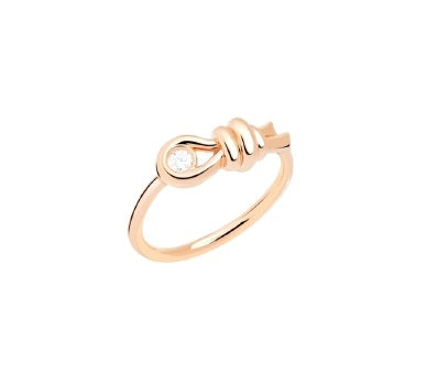 Rose gold knot ring featuring a small embedded diamond on a polished band for Women