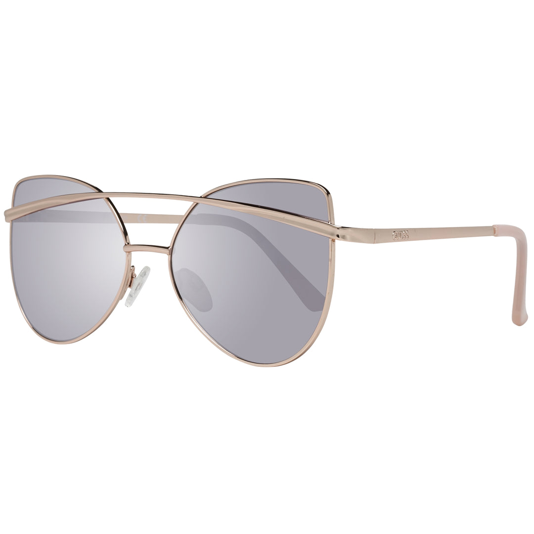 Rose gold metal cat-eye sunglasses with double bridge and grey lenses, shown front-on