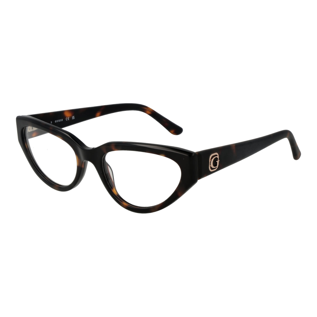 Tortoiseshell and black cat-eye eyeglasses in plastic with logo on temple, women's optical frames