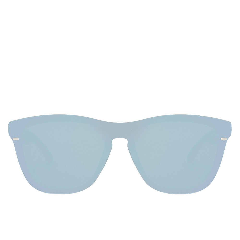 Glossy black hybrid mask sunglasses with lilac mirror lenses, Unisex, silicone nose pads