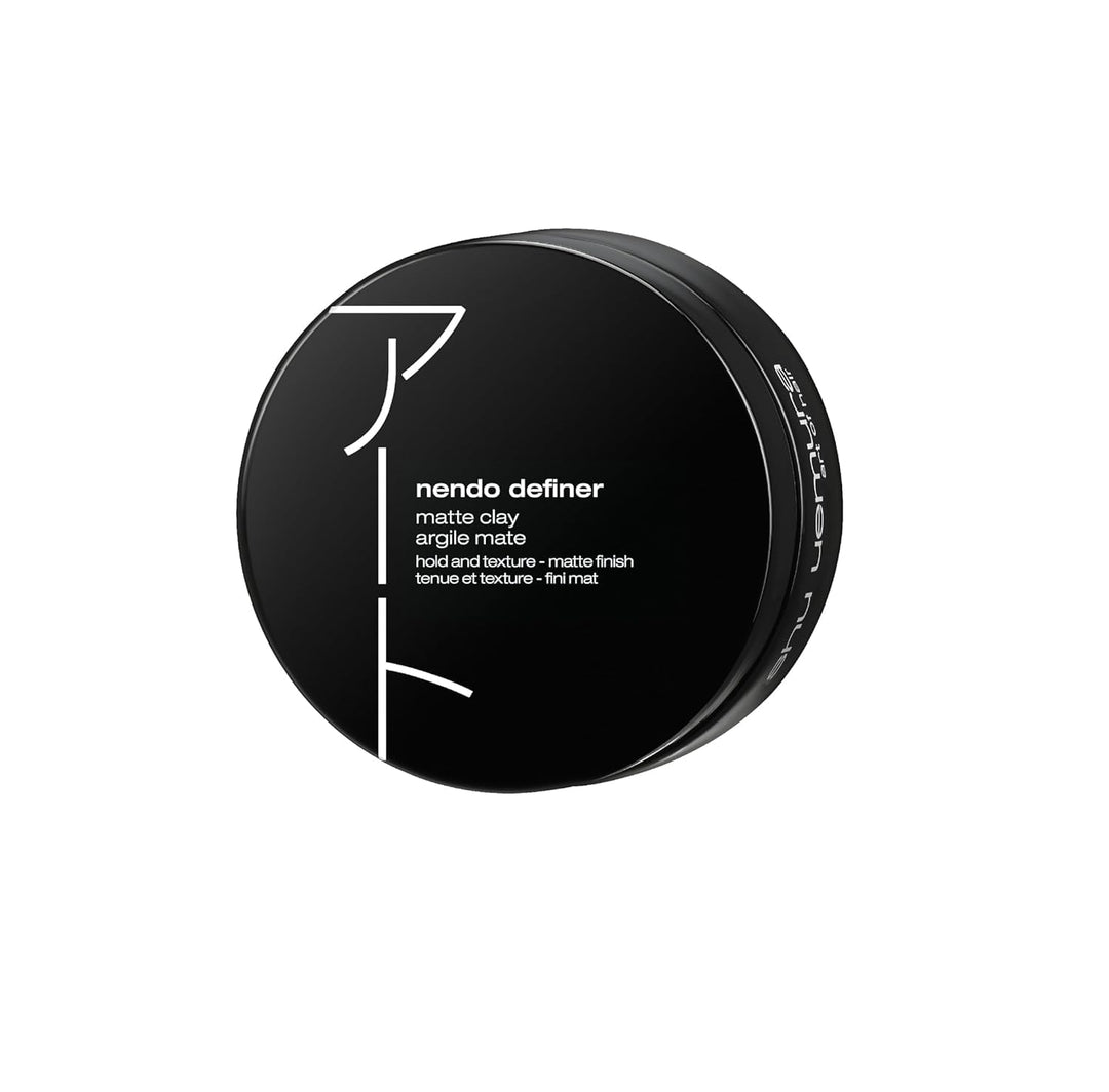 Shu Uemura Nendo Matte Styling Clay Hair Clay: 75 ml jar of matte styling clay for textured hair, compact packaging