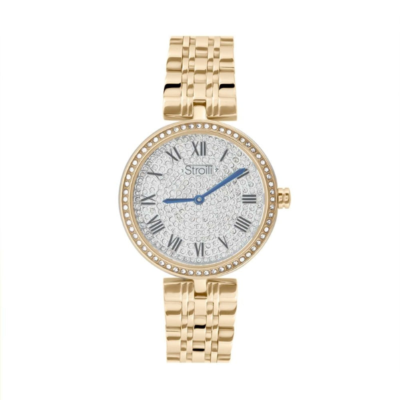 Stroili Gold Silver Dress Watch: Two-tone Gold and Silver dress watch with crystal-set bezel and Roman numeral dial