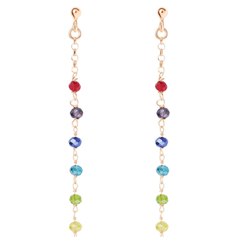 Stroili Multicolor Beaded Earrings: dangling multicolor beaded drop earrings on gold-tone chain links