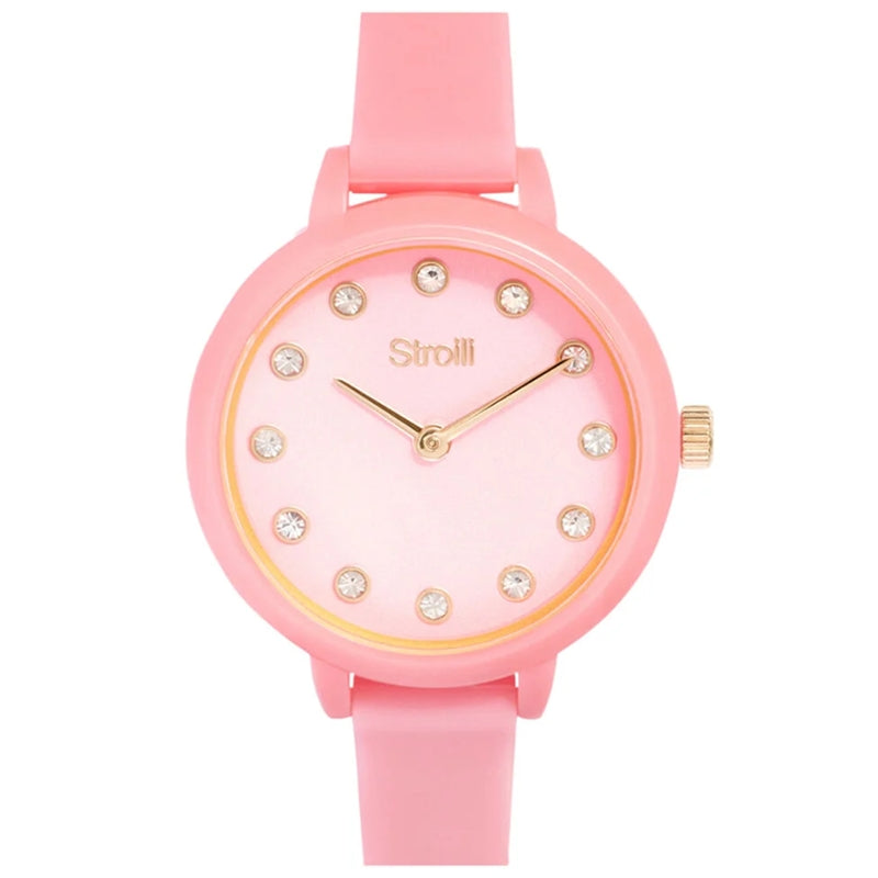 Stroili Pink Crystal Dress Watch: dial dress watch with crystal hour markers and slim polished case