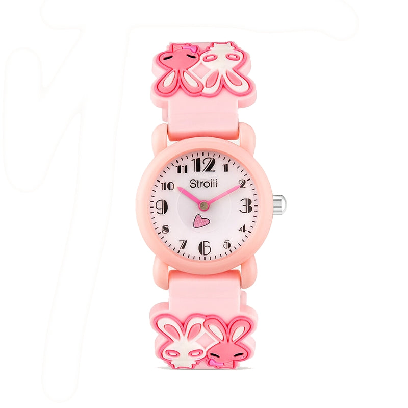 Stroili Pink Plastic Watch: women’s watch with heart dial and cartoon bunny strap, analog display