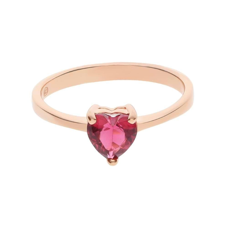 Stroili Rose Gold Heart Ring: ring with a heart-shaped pink gemstone set on a slim polished band
