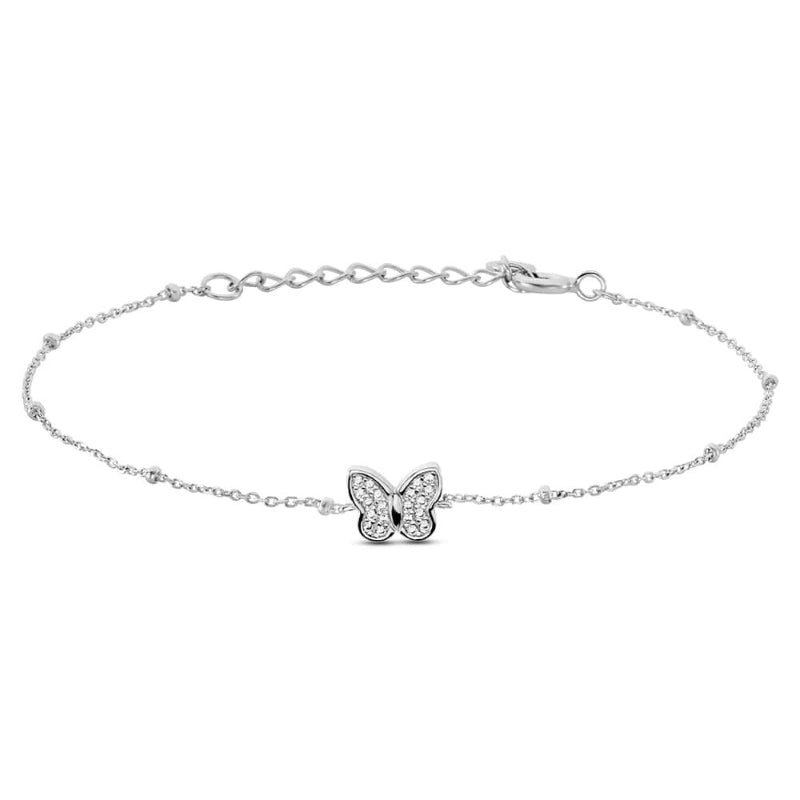 Stroili Silver Butterfly Bracelet: delicate silver chain bracelet with small butterfly charm and adjustable clasp on wrist