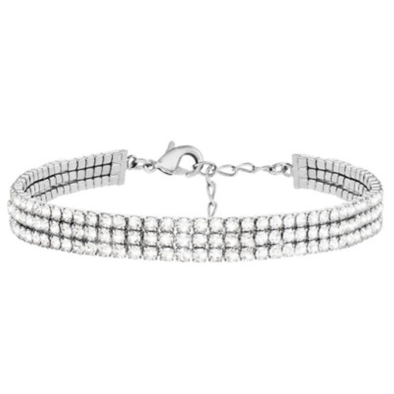 Stroili Silver Stone Bracelet: three-row stone bracelet with adjustable clasp, close-up showing sparkle and finish
